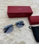 Cartier Zonnebril Blauwe Glazen, Goude Montuur
