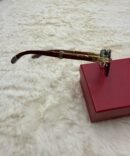 Cartier Zonnebril Donker Blauwe Glazen, Goude Houten Montuur