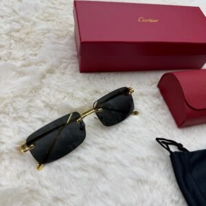 Cartier Zonnebril Blauwe Glazen Panter Goude Montuur
