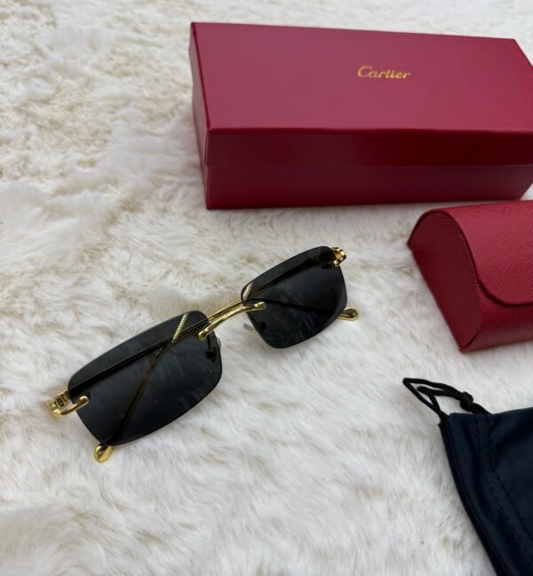 Cartier Zonnebril Blauwe Glazen Panter Goude Montuur