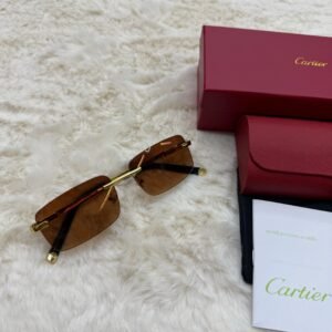 Cartier Zonnebril Bruine Grote Glazen, Goude Montuur