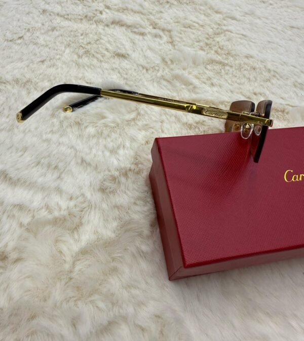 Cartier Zonnebril Bruine Grote Glazen, Goude Montuur - Image 3