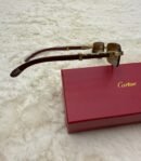 Cartier Zonnebril Bruine Glazen, Goude Houten Montuur