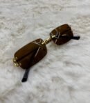 Cartier Zonnebril Bruine Kleine Glazen, Goude Montuur