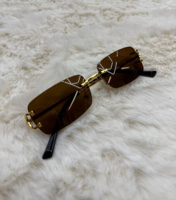 Cartier Zonnebril Bruine Kleine Glazen, Goude Montuur - Image 2