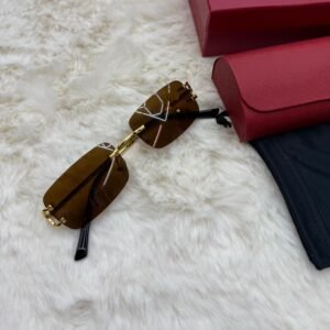 Cartier Zonnebril Bruine Kleine Glazen, Goude Montuur