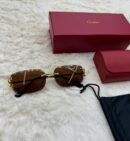 Cartier Zonnebril Combi Diamond Cut Goude Montuur, Bruine Glazen C