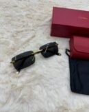 Cartier Zonnebril Donker Blauwe Glazen, Goude Montuur Logo