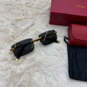 Cartier Zonnebril Donker Blauwe Glazen, Goude Montuur Logo