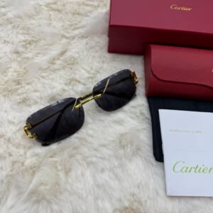 Cartier Zonnebril Combi Diamond Cut, Goude Montuur, Donker Blauwe Glazen