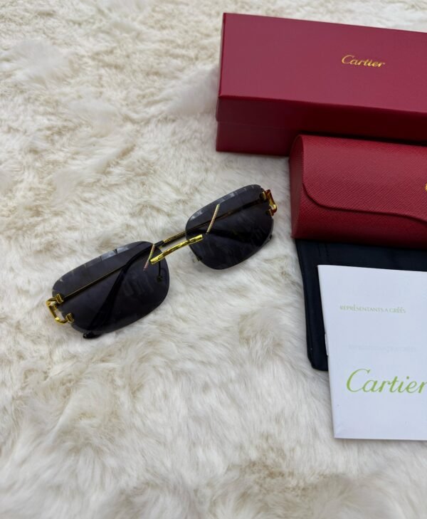 Cartier Zonnebril Combi Diamond Cut, Goude Montuur, Donker Blauwe Glazen