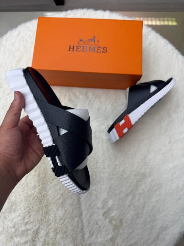 Hermes Infra Slippers Black Oranje Logo - Image 2