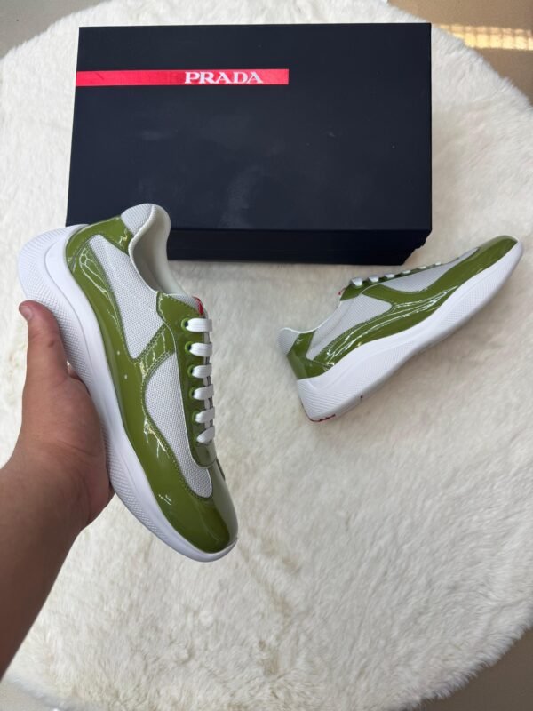 Prada Cups Glimmend Olive Green Sneakers - Image 2