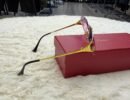Cartier Zonnebril Paarse Glazen, Goude Montuur