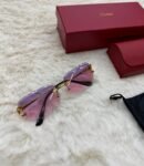 Cartier Zonnebril Paarse Glazen, Goude Montuur