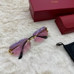 Cartier Zonnebril Paarse Glazen, Goude Montuur