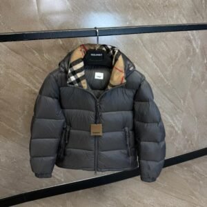 Burberry Cashmere Snowdon Puffer Jacket Grey High Quality
