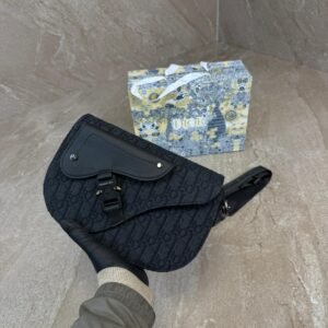 Christian Dior Black Saddle Messenger Bag Oblique-jacquard High Quality