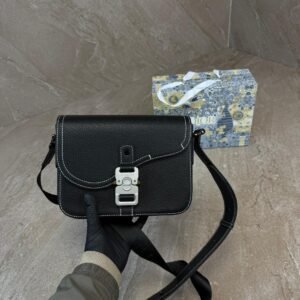 Christian Dior Black Leather Saddle Messenger Bag High Quality