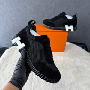 Hermes Bouncing Sneakers Black Suede, White Logo