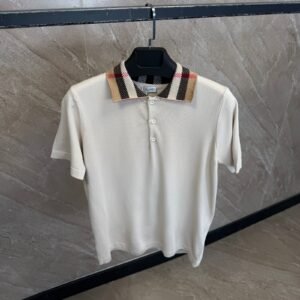 Burberry Check Collar Cotton Polo Shirt Beige