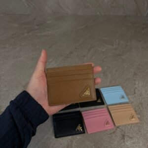Prada Saffiano Leather Card Holder Brown
