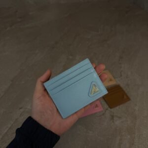 Prada Saffiano Leather Card Holder Light Blue