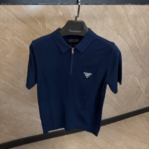 Prada Milano Zipper Polo Navy