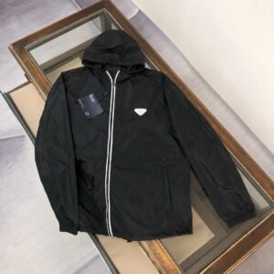 Prada Re-Nylon White Zipper Black Jacket, High Quality