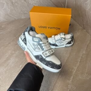 Louis Vuitton Trainer Velcro Strap Monogram Denim Sneakers Grey