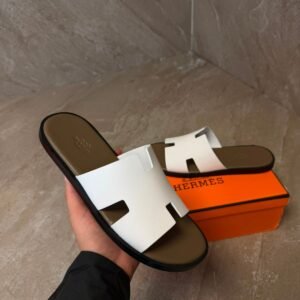 Hermes Izmir Suede White Slippers