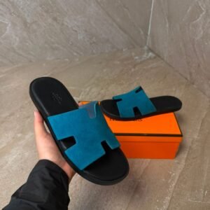 Hermes Izmir Suede Blue Slippers