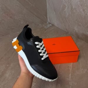 Hermes Black Sneakers, Brown H Logo