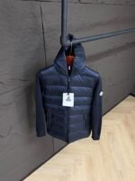 Moncler Panelled Zip-Up Hooded Jacket Blue